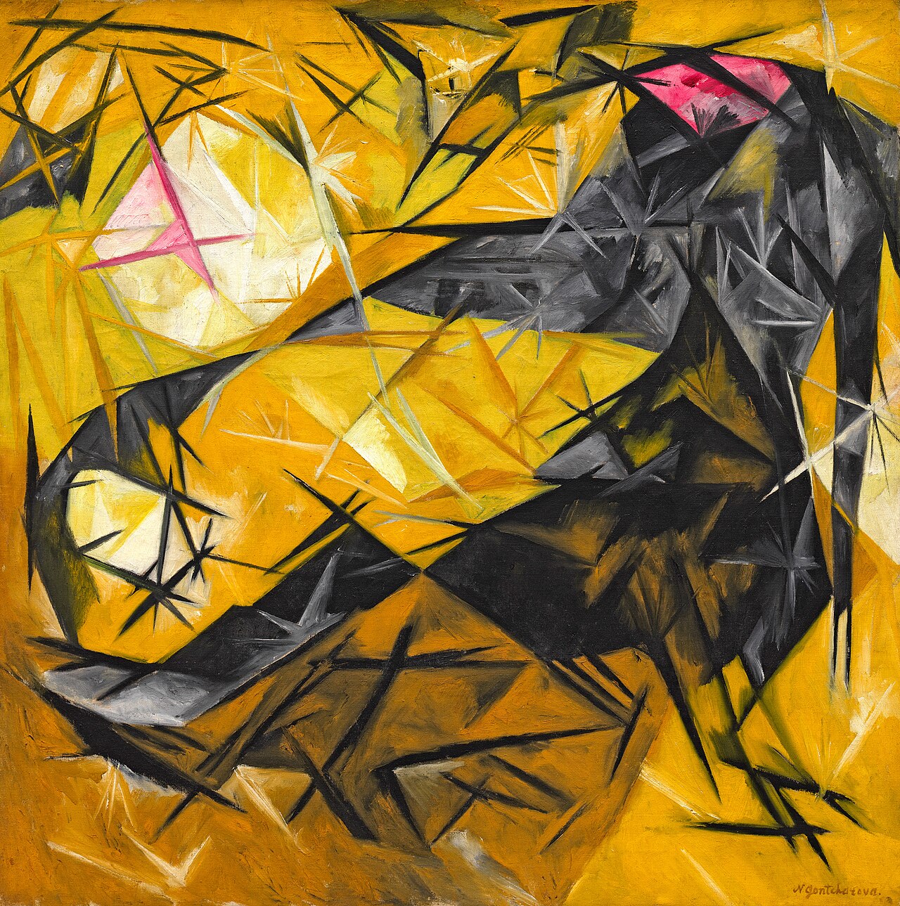 Cats (rayist percep.[tion] in rose, black, and yellow) von Natalia Goncharova