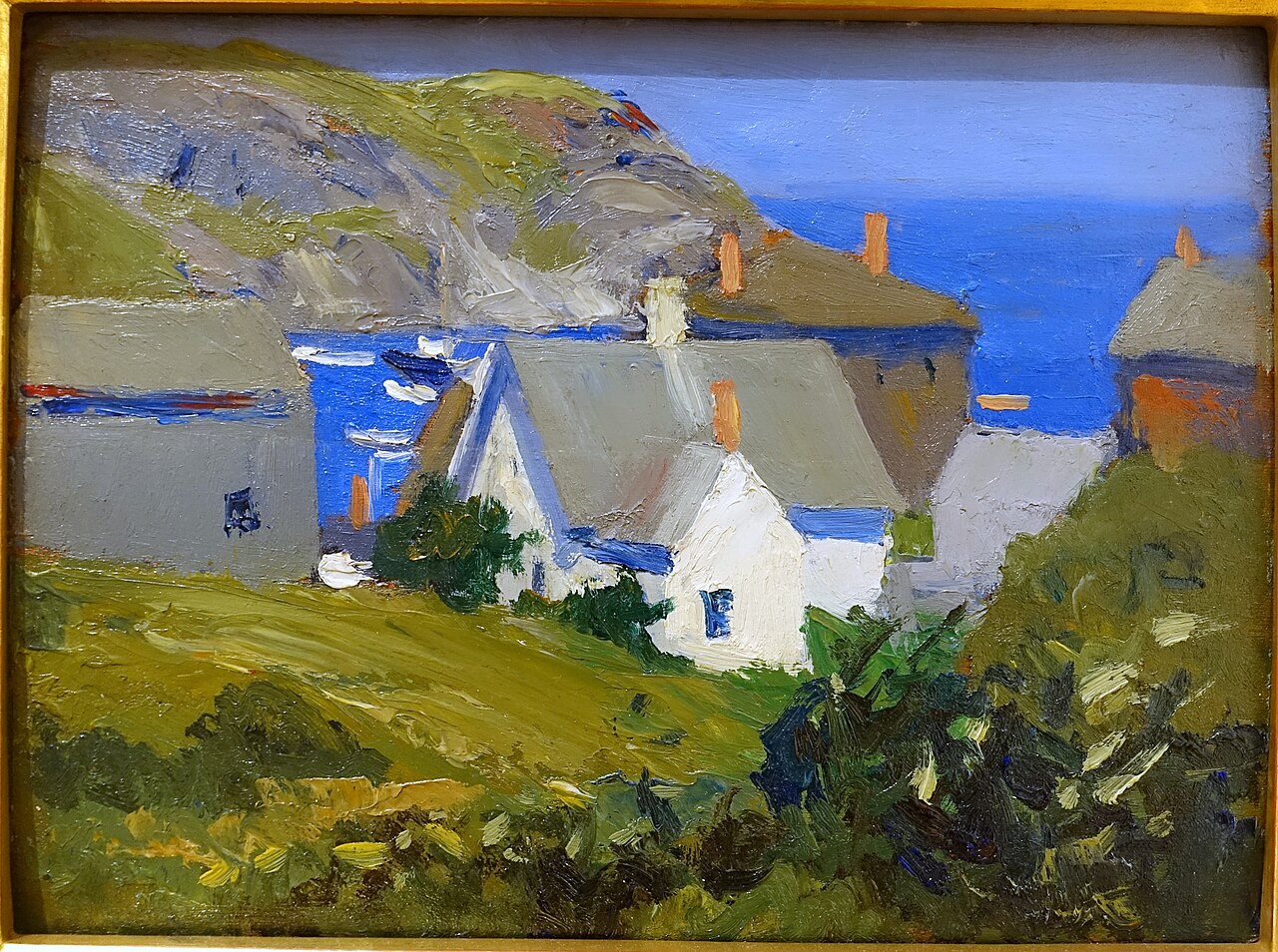Monhegan Houses, Maine, by Edward Hopper, 1916-1919, oil on panel - Portland Museum of Art - Portland, Maine - DSC04187 von Daderot