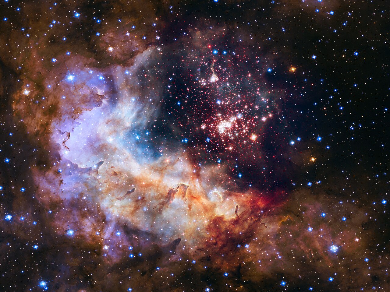NASA Unveils Celestial Fireworks as Official Hubble 25th Anniversary Image von NASA, ESA, the Hubble Heritage Team (STScI/AURA), A. Nota (ESA/STScI), and the Westerlund 2 Science Team