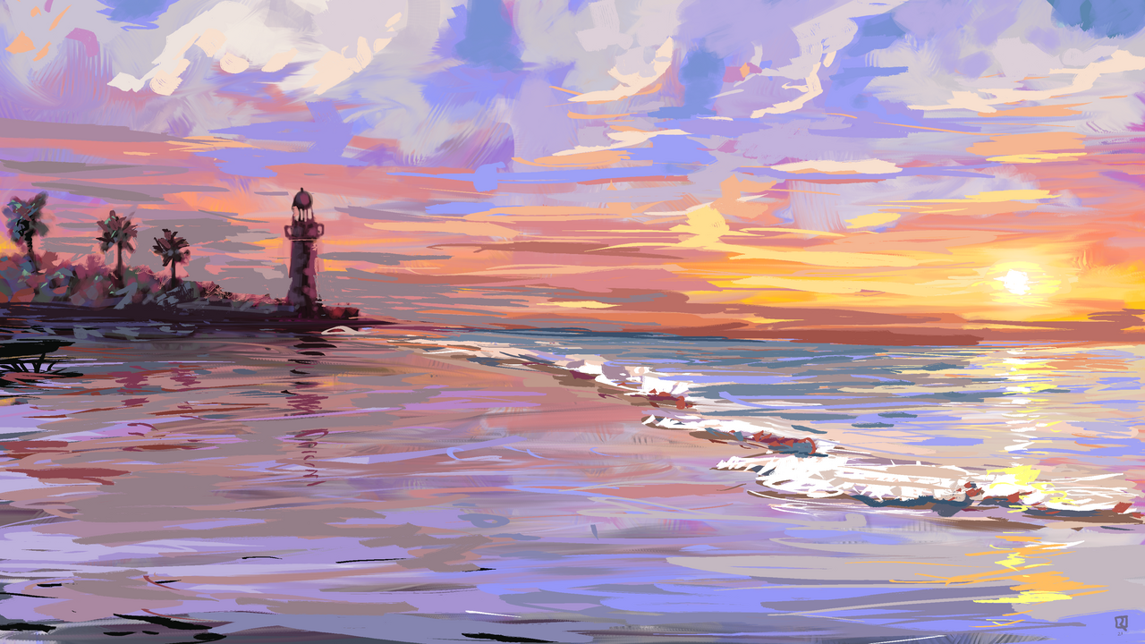 Sunset - Landscape digital painting made in krita von Raghukamath