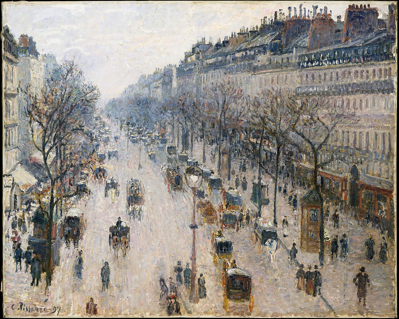 The Boulevard Montmartre on a Winter Morning von Camille Pissarro